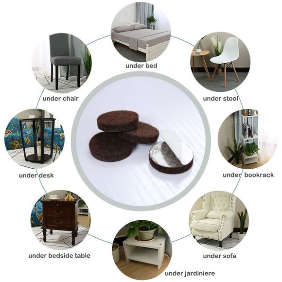 1" Self-stick Round Non-slip Felt Pads Floors Protect Brown 50 Pack - Picture 6 of 6